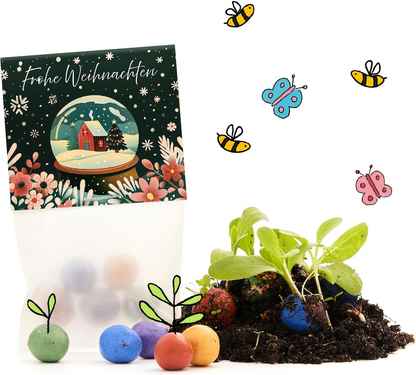 Blumenmurmeln Schneekugel im weihnachtlichen Geschenktütchen – Produktfreisteller