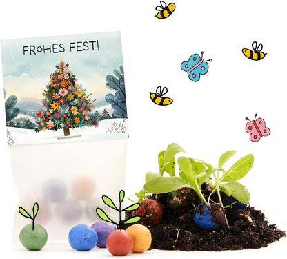 Blumenmurmeln Frohes Fest mit Weihnachtsbaum-Motiv – Produktfreisteller