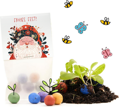 Blumenmurmeln »Frohes Fest« mit Weihnachtsmann-Motiv – Produktfreisteller