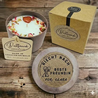 Personalisierte Kerze Beste Freundin | Geschenk mit Name & Symbol | Handmade Sojawachs 175ml | DochtFreunde