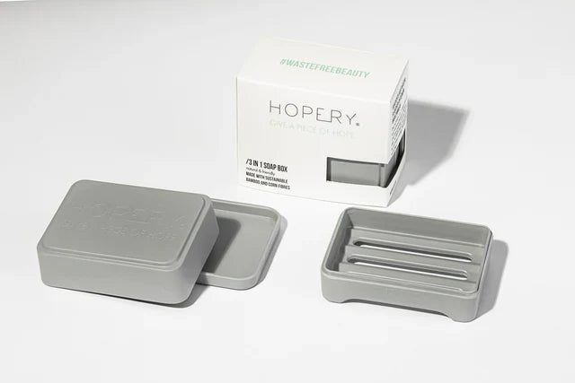 Graue HOPERY Seifendose mit Deckel und Silikonband