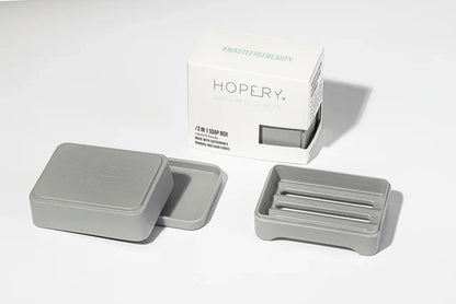 Graue HOPERY Seifendose mit Deckel und Silikonband