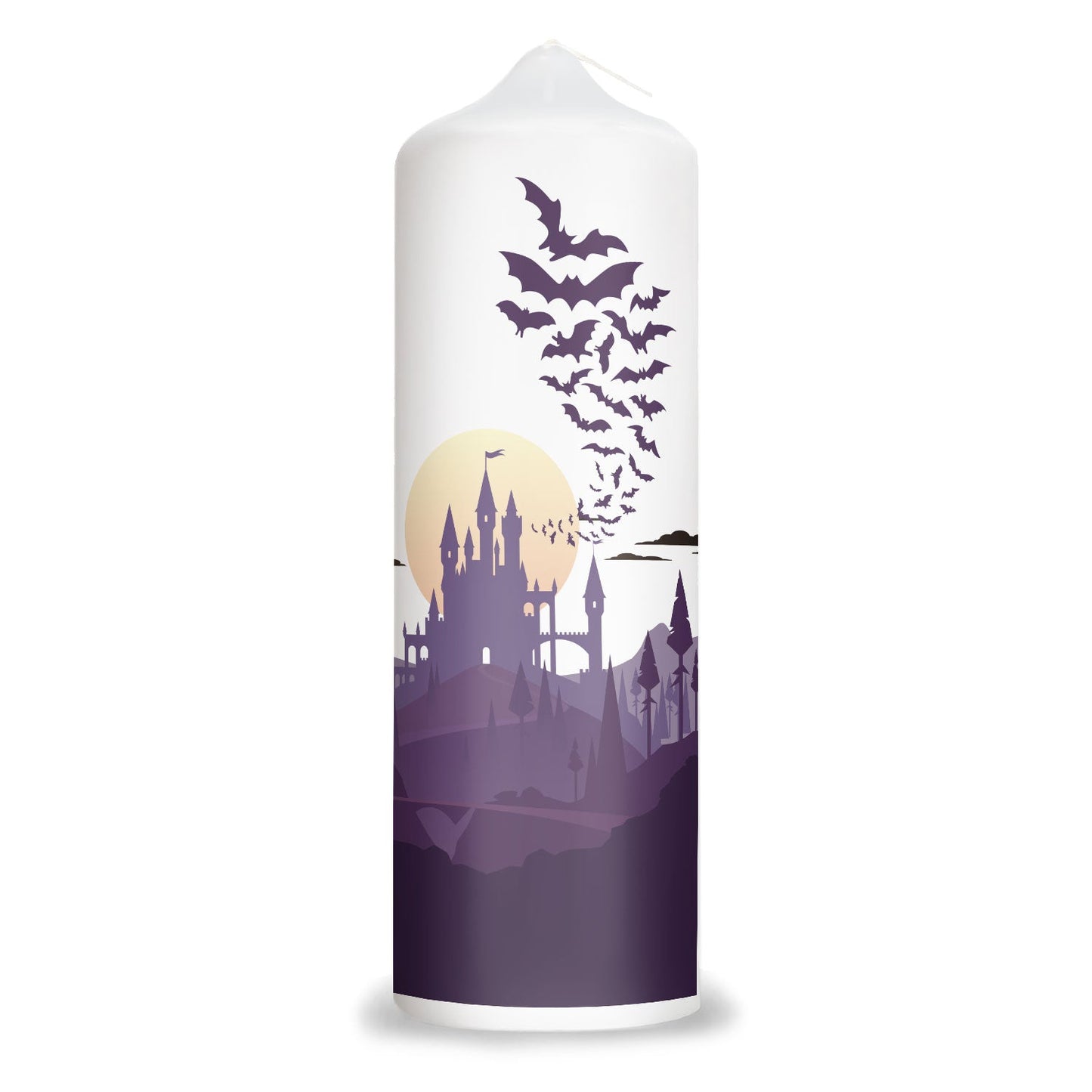 Personalisierte Gruselschloss Halloween-Kerze – Vorderansicht