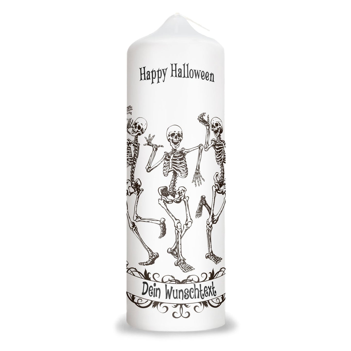 Personalisierte Halloween-Kerze Tanzende Skelette – Vorderansicht