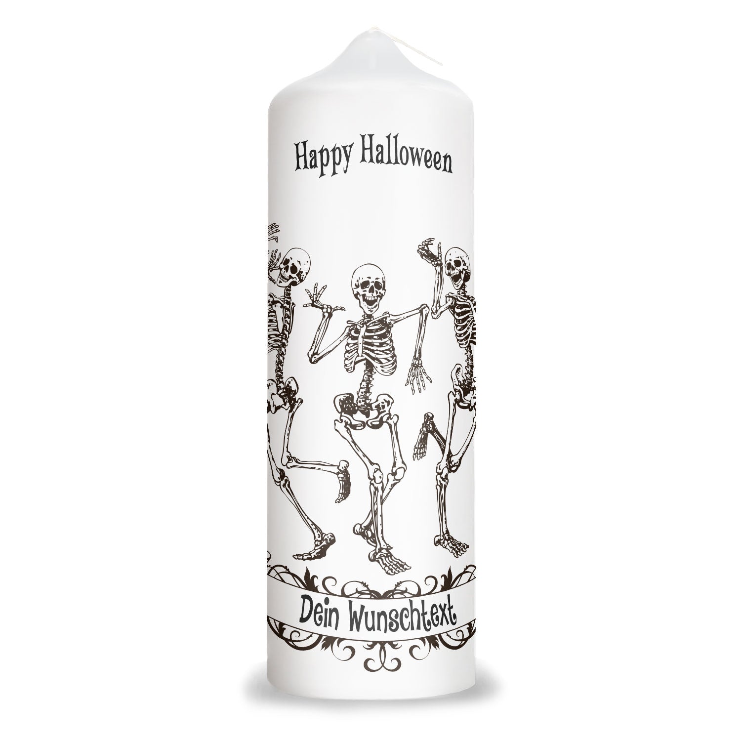 Personalisierte Halloween-Kerze Tanzende Skelette – Vorderansicht