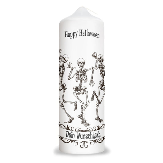 Personalisierte Halloween-Kerze Tanzende Skelette – Vorderansicht
