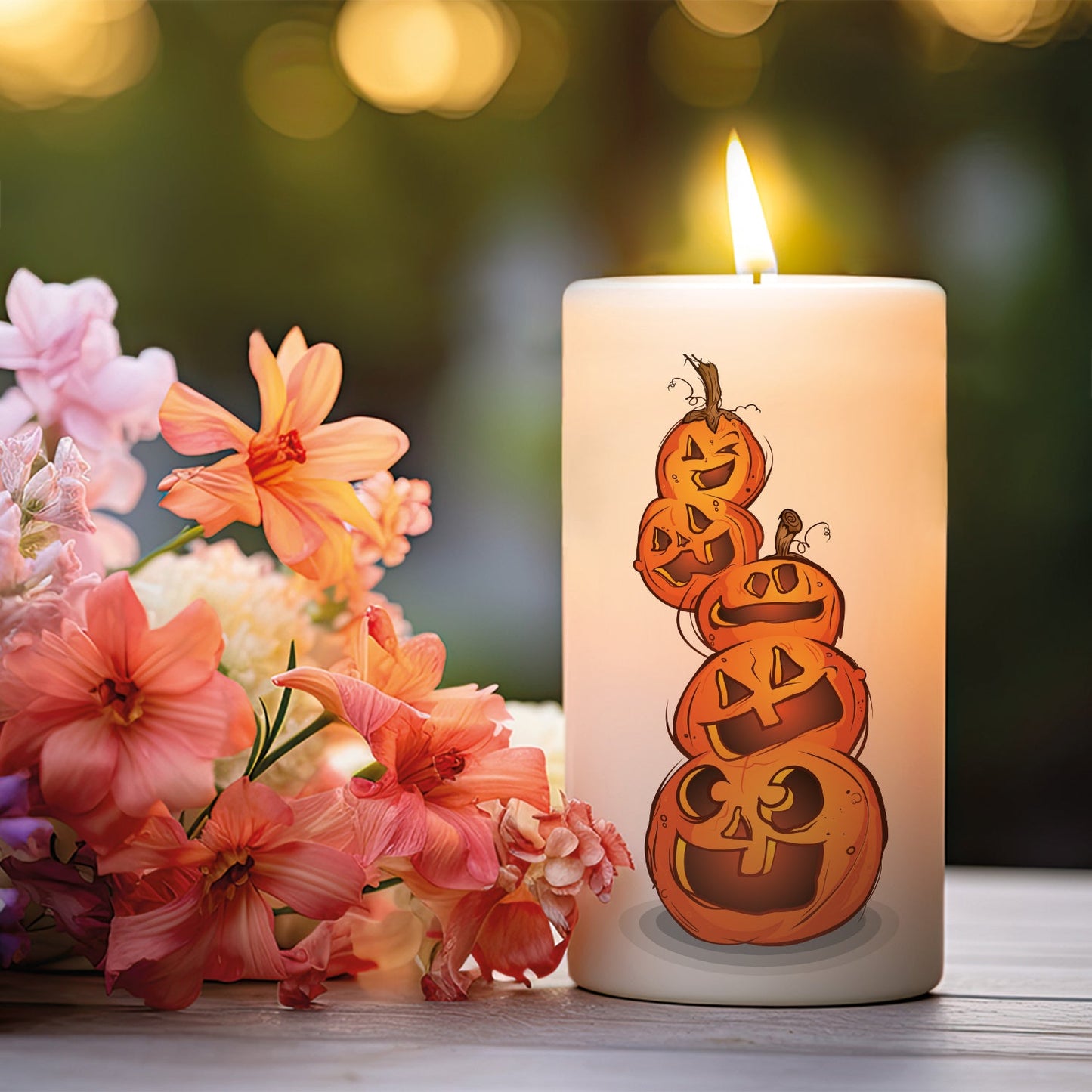 Kleine Kürbisstapel Halloween-Kerze als Produktansicht