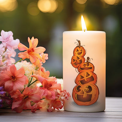 Kleine Kürbisstapel Halloween-Kerze als Produktansicht