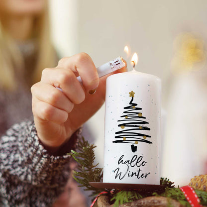 Kleine Kerze „Hallo Winter“ als winterliche Tisch- und Adventsdeko