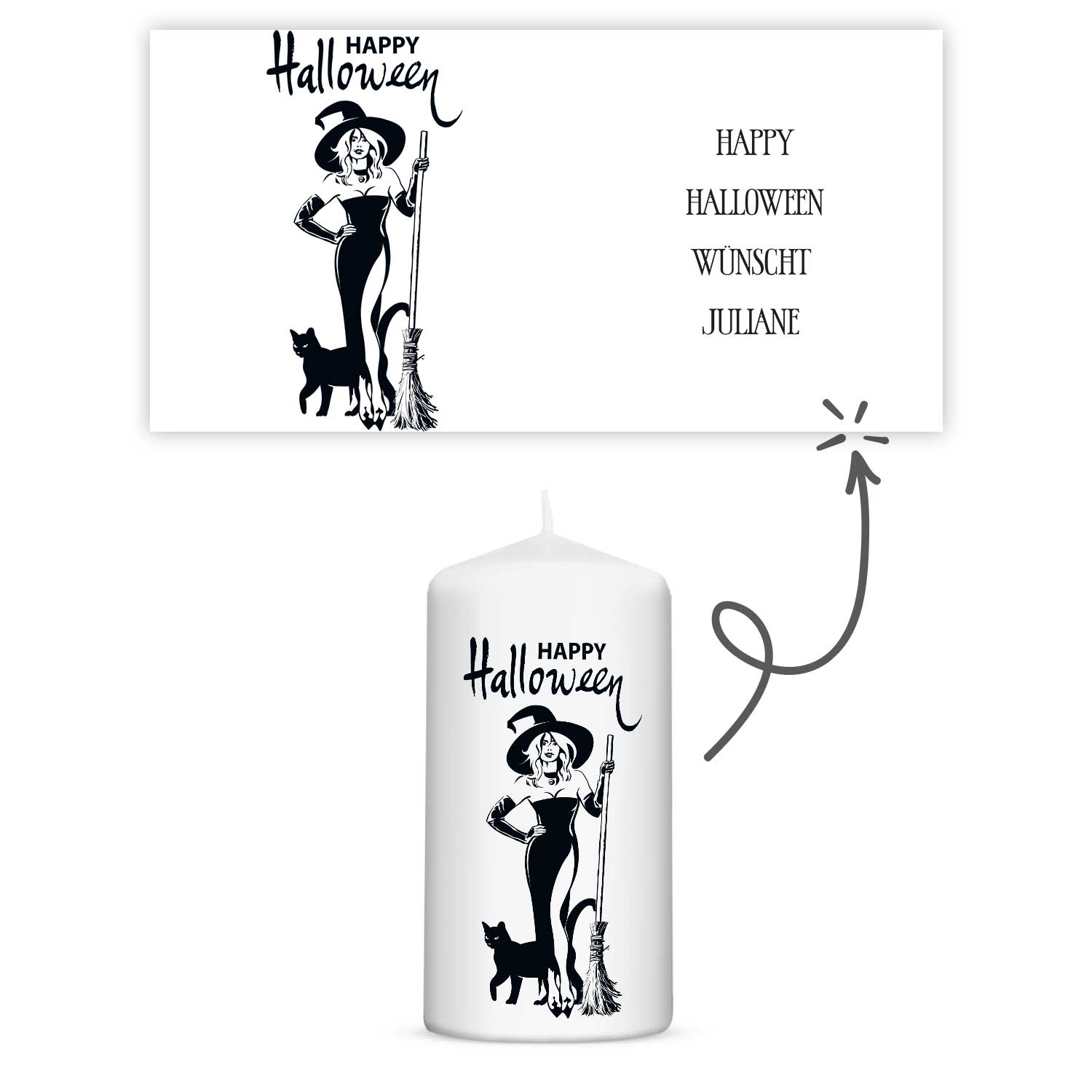 Personalisierte Halloween-Kerze 12 cm in Rundumansicht