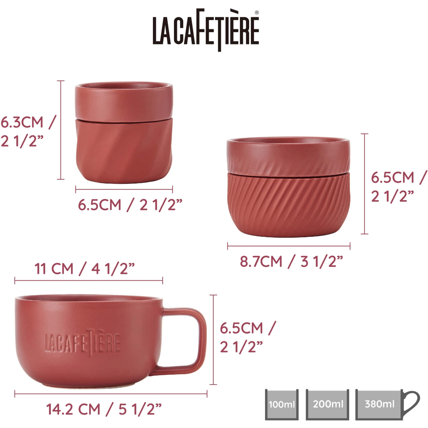 La Cafetière Red Coffee Mugs, 3 pcs