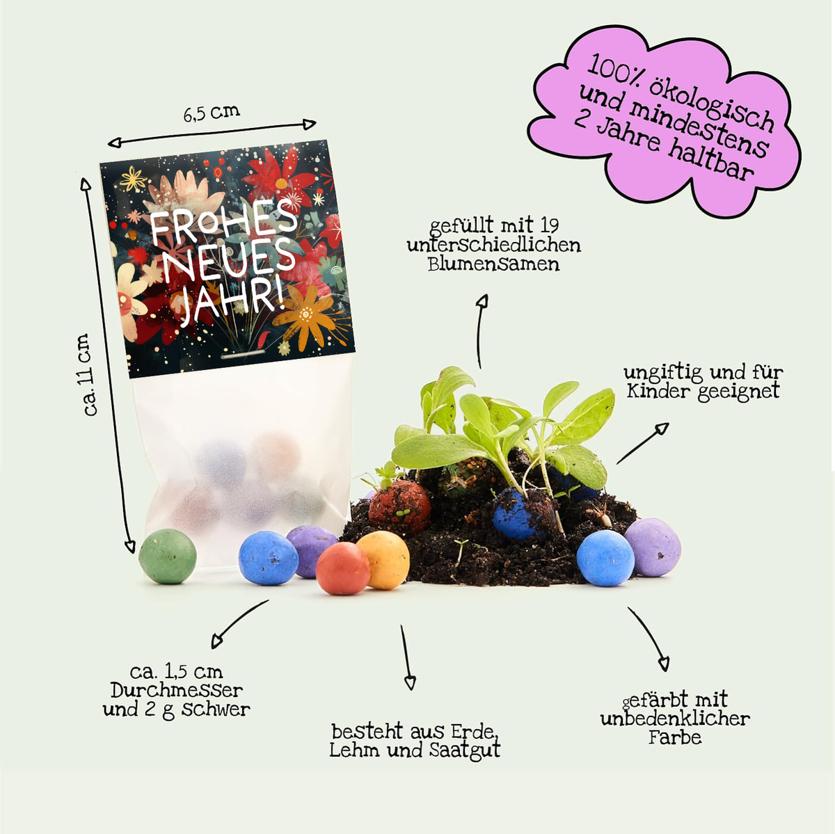 10×5 Blumenmurmeln „Frohes neues Jahr“ – weitere Produktansicht