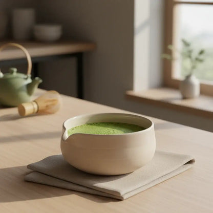 MATA Matcha Chawan – Handgefertigte Matcha-Schale in Beige - by SteinKunstWerk | Matcha Chawan aus nachhaltiger Herstellung