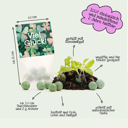 10×5 Blumenmurmeln „Viel Glück“ – Kleeblattmuster – weitere Produktansicht