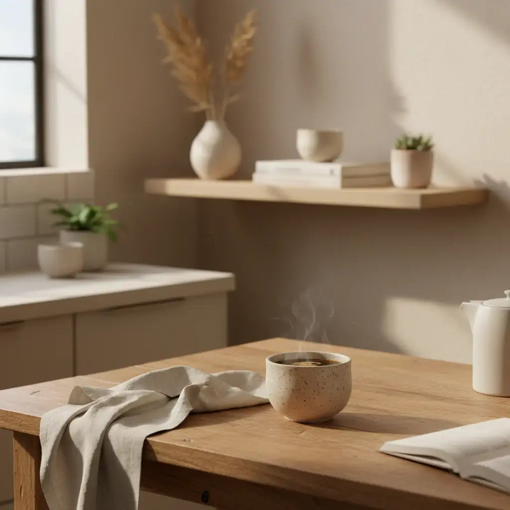 Ocha – Handgemachte Teetasse aus beigem Ton mit Spots (325 ml) - by SteinKunstWerk | Becher aus nachhaltiger Herstellung