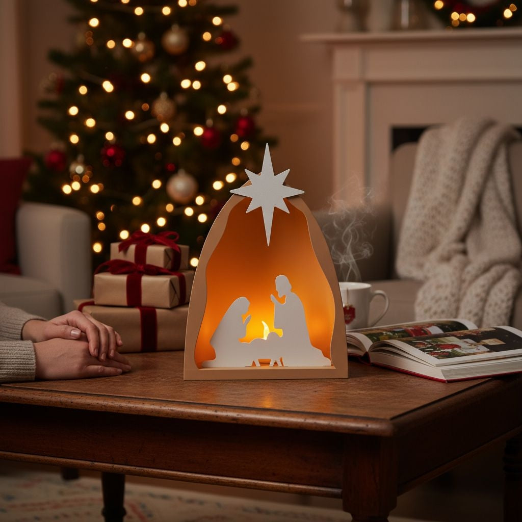 Illuminated Nativity Scene – Minimalistische Weihnachtskrippe mit LED-Beleuchtung