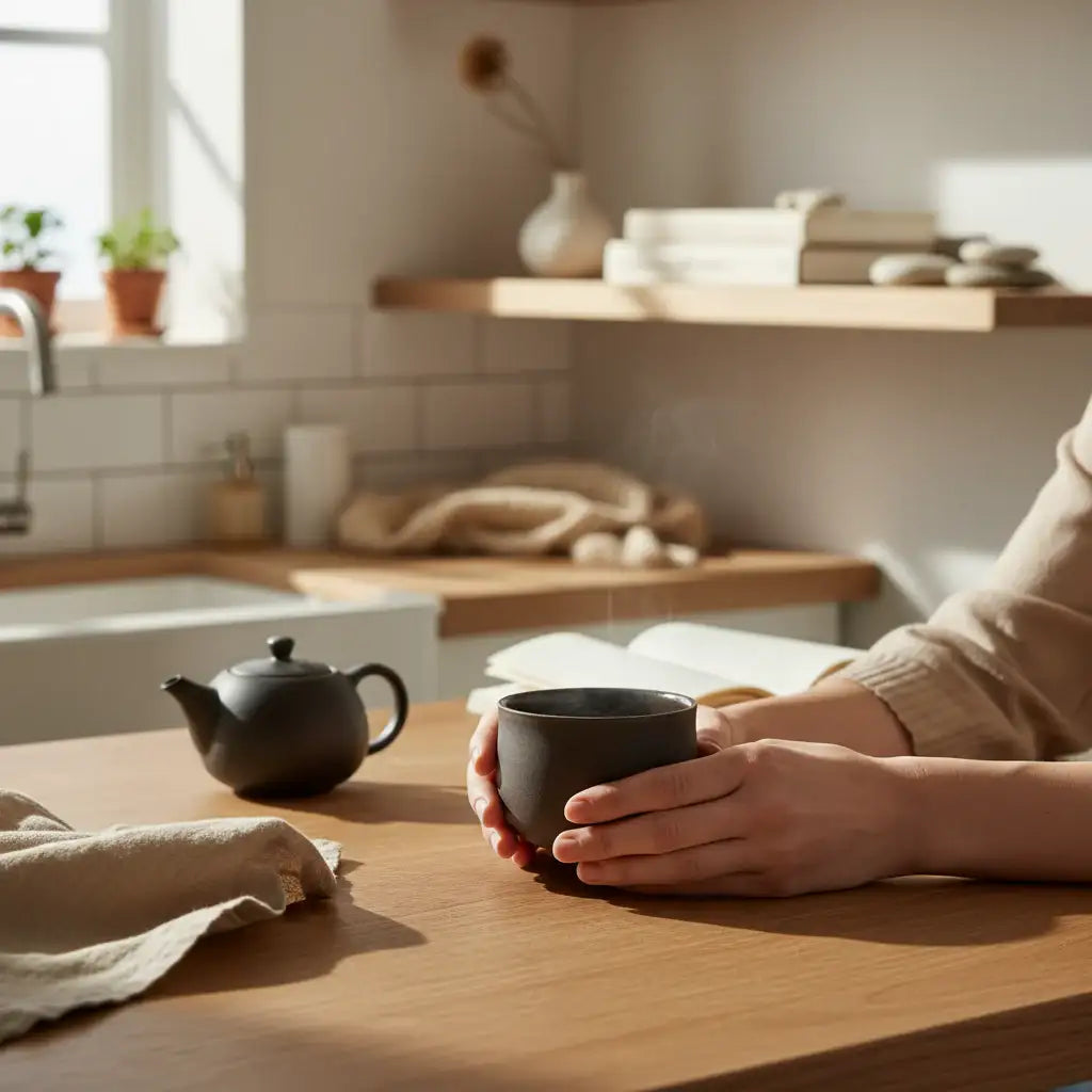 Ocha – Handgefertigte Teetasse aus grau-schwarzer Keramik (325 ml) - by SteinKunstWerk | aus nachhaltiger Herstellung