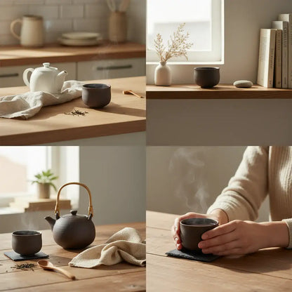 Ocha – Handgefertigte Teetasse aus grau-schwarzer Keramik (325 ml) - by SteinKunstWerk | aus nachhaltiger Herstellung