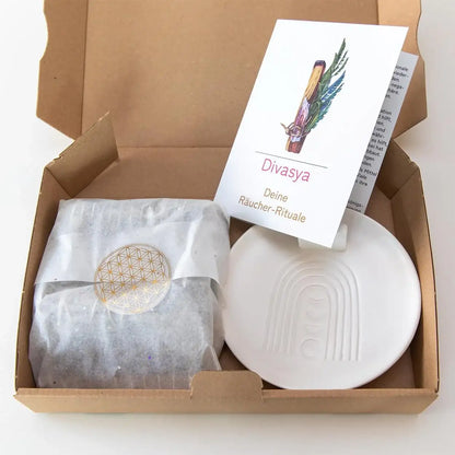 Weißer Salbei räuchern | Räucherbündel Starter Set | mit Räucherschale - by SteinKunstWerk | aus nachhaltiger Herstellung