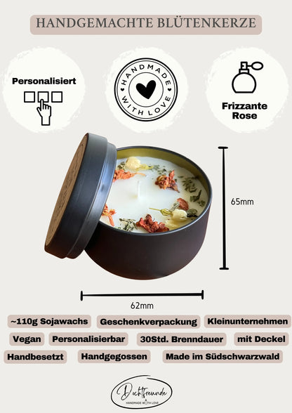 Personalisierbares Duftkerzen-Set als Weihnachts-, Wichtel- oder Jahresgeschenk für Mitarbeiter oder Arbeitskollegen – Handgemacht mit getrockneten Blüten aus dem Südschwarzwald - Einzeln verpackt