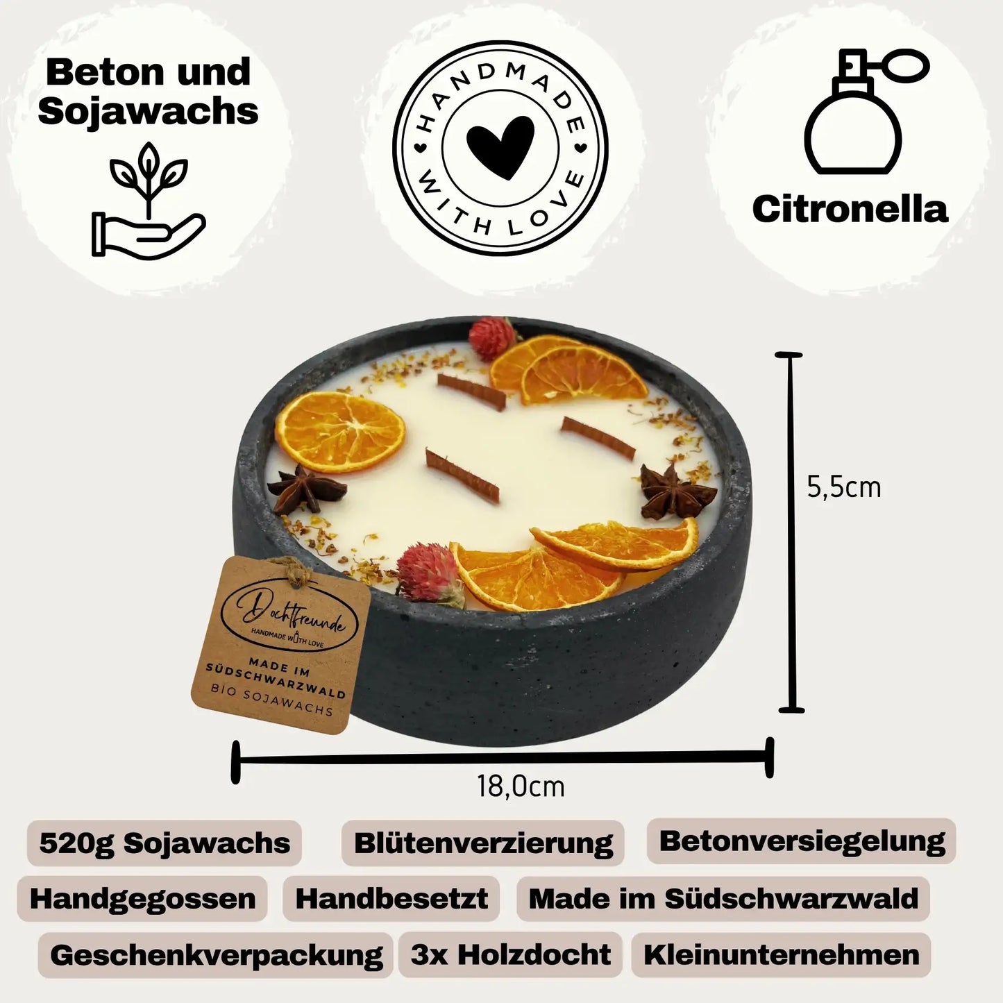 Citronella-Betonkerze XXL „Big Black – Mugge Schreck“ - by SteinKunstWerk | Outdoor aus nachhaltiger Herstellung