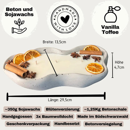 Drei-Docht Beton-Duftkerze Wave Schwarz mit warmem Vanille-Toffee Duft