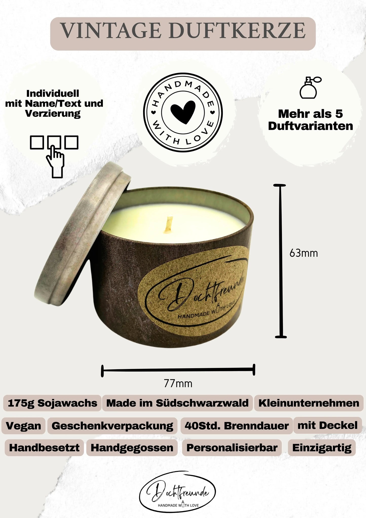 Personalisierte Duftkerze „Dein Name ♥“ | Sojawachs & Vegan | DochtFreunde