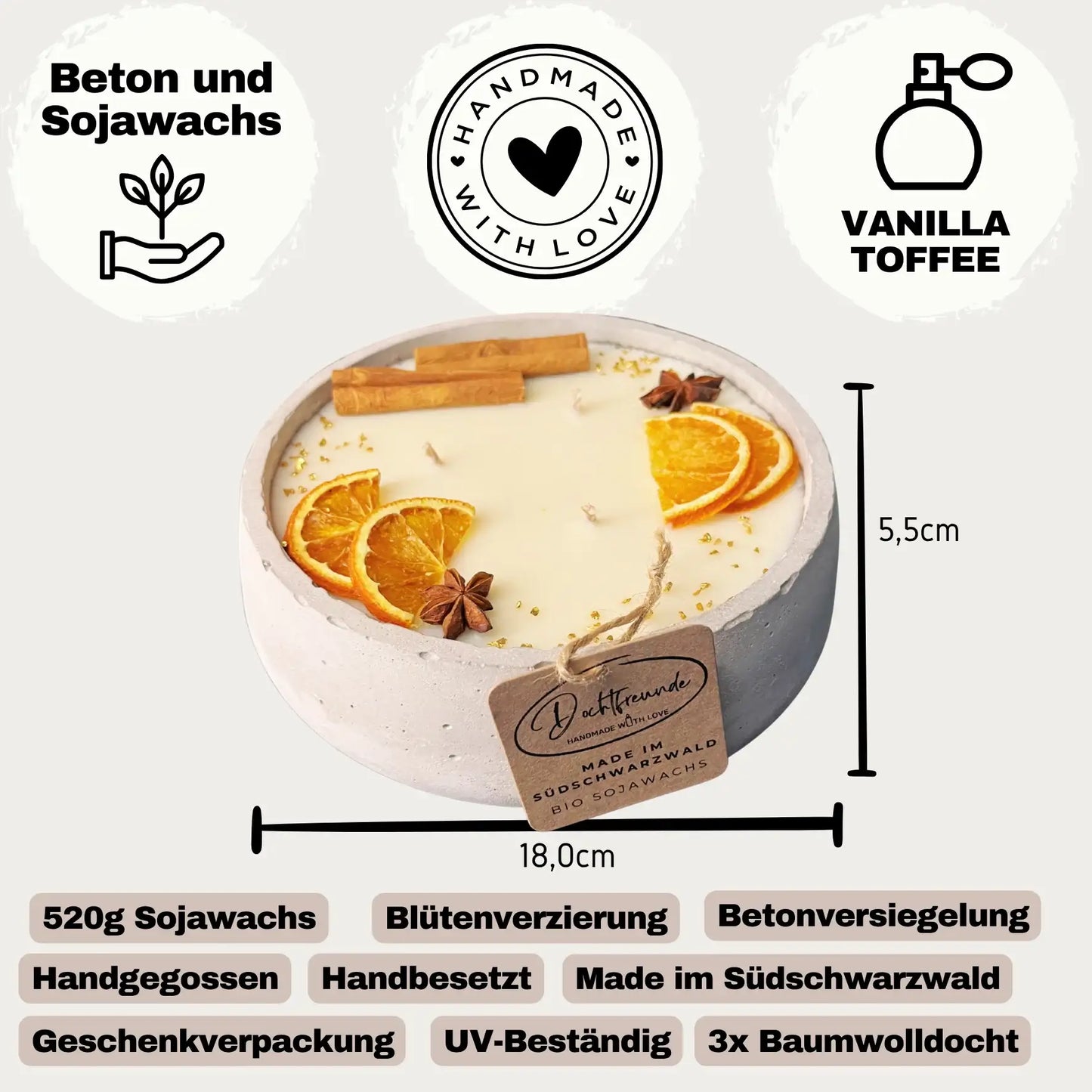 Betonkerze "Big Grey" – Handgemachte vegane Kerze mit Duft - by SteinKunstWerk | Outdoor aus nachhaltiger Herstellung