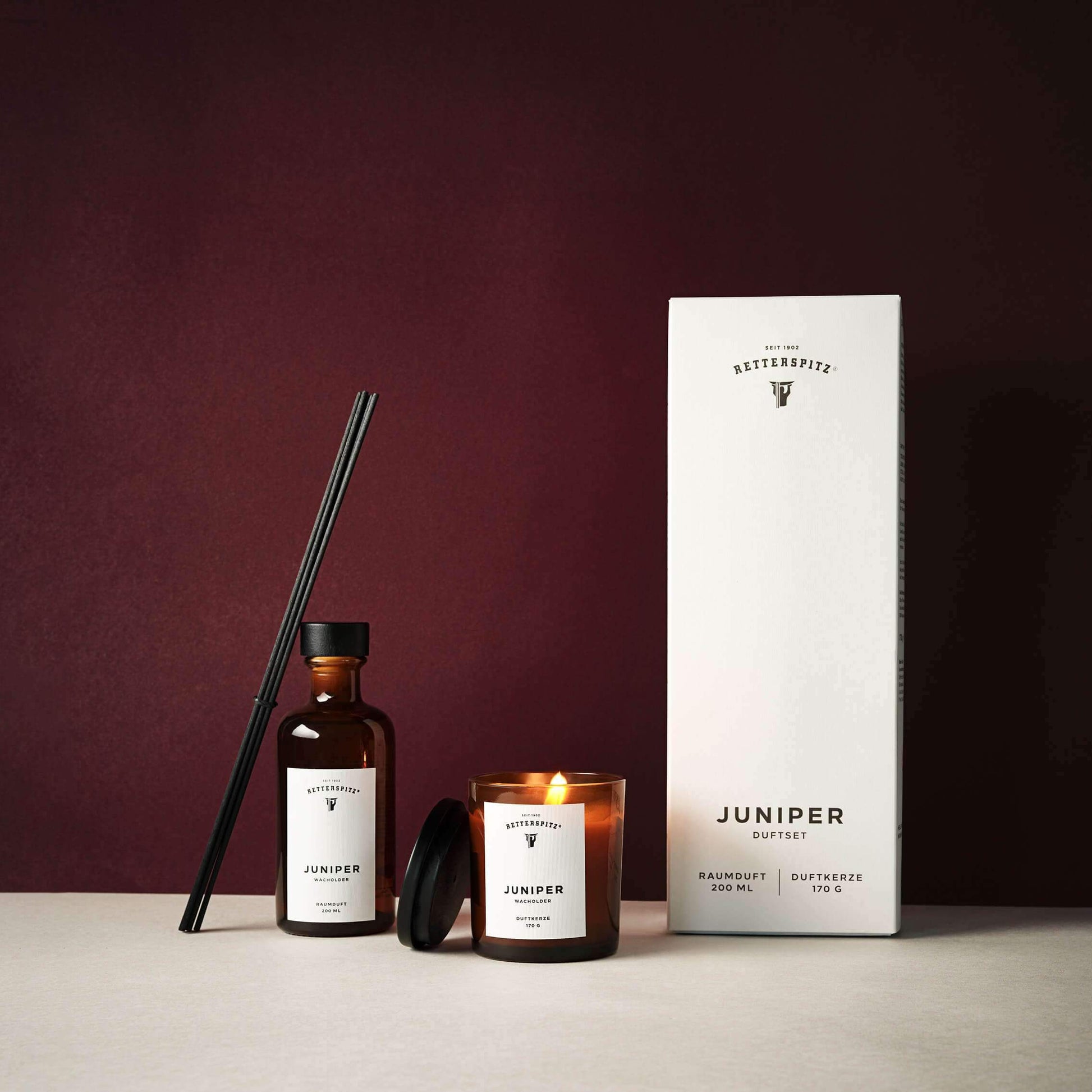 Retterspitz Raumduft & Kerze - Juniper - Duftset Ruhe, Klarheit und Balance - by SteinKunstWerk | Raumduft aus nachhaltiger Herstellung
