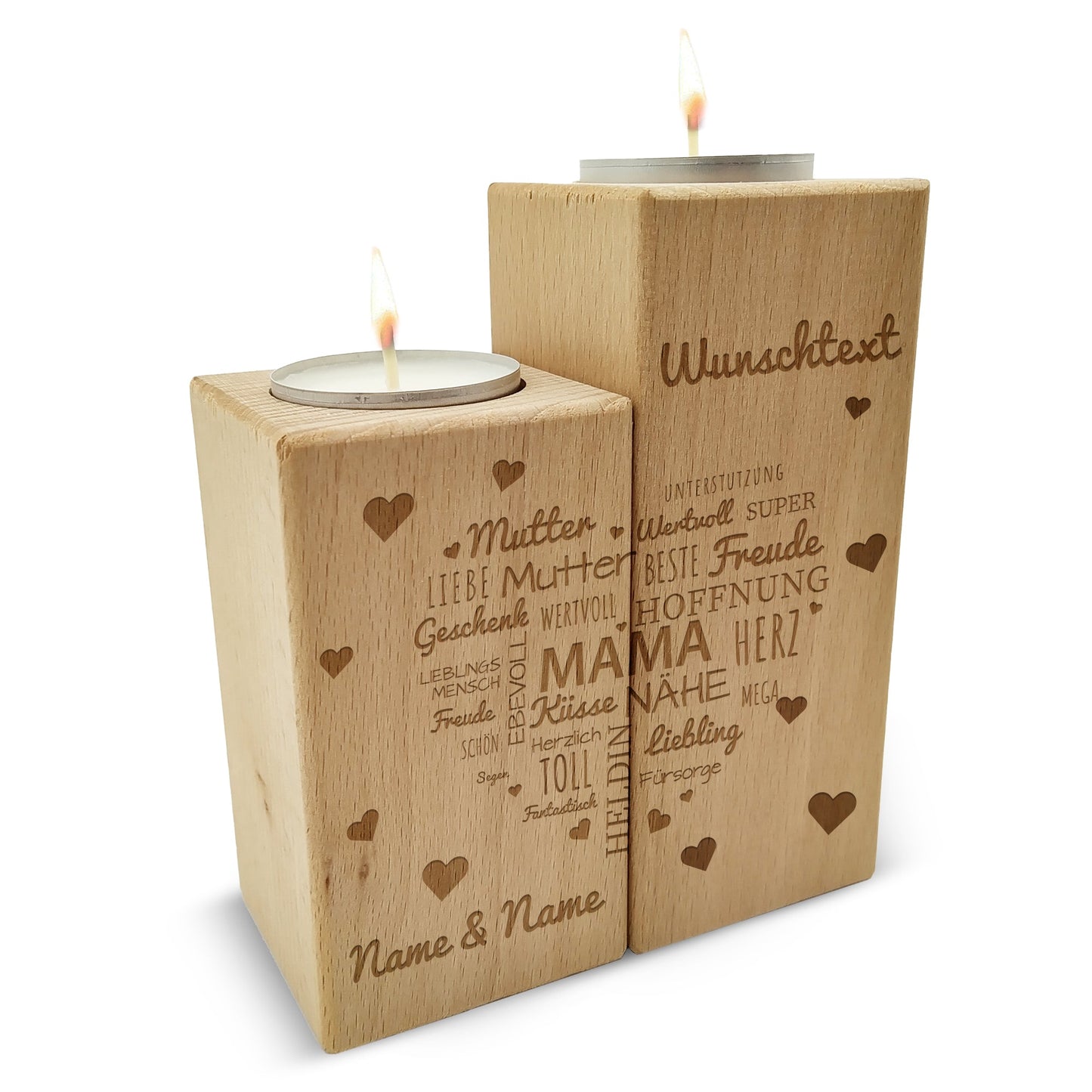 Teelichthalter-Set „Namensherz Mama“ – weitere Produktansicht