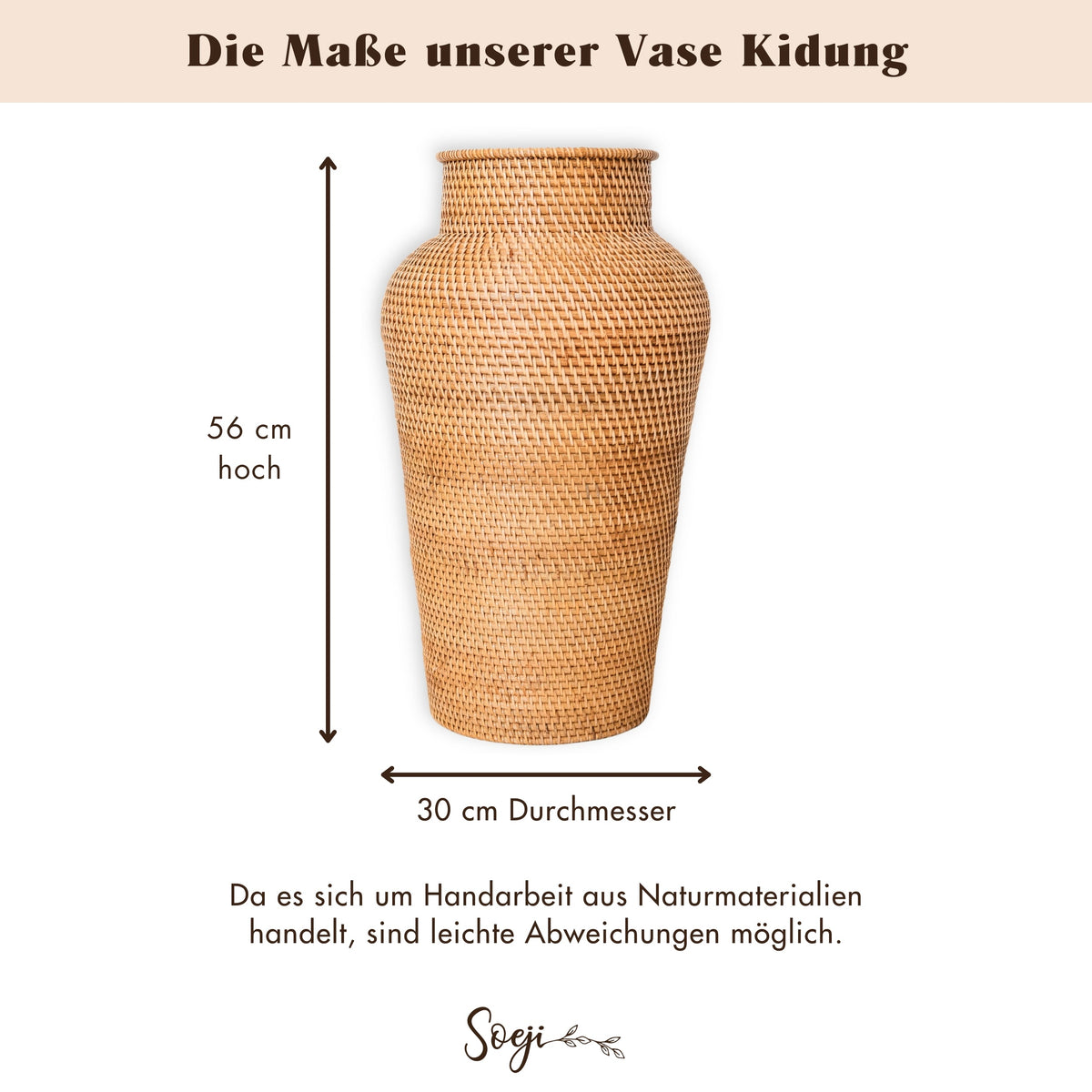 Größen- und Maßübersicht für Soeji Dekovase KIDUNG aus Rattan