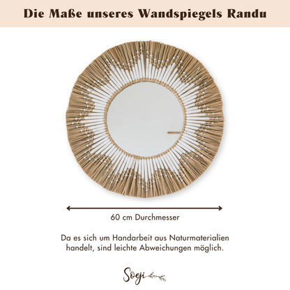 Größen- und Maßübersicht für Soeji Wandspiegel RANDU aus Seegras