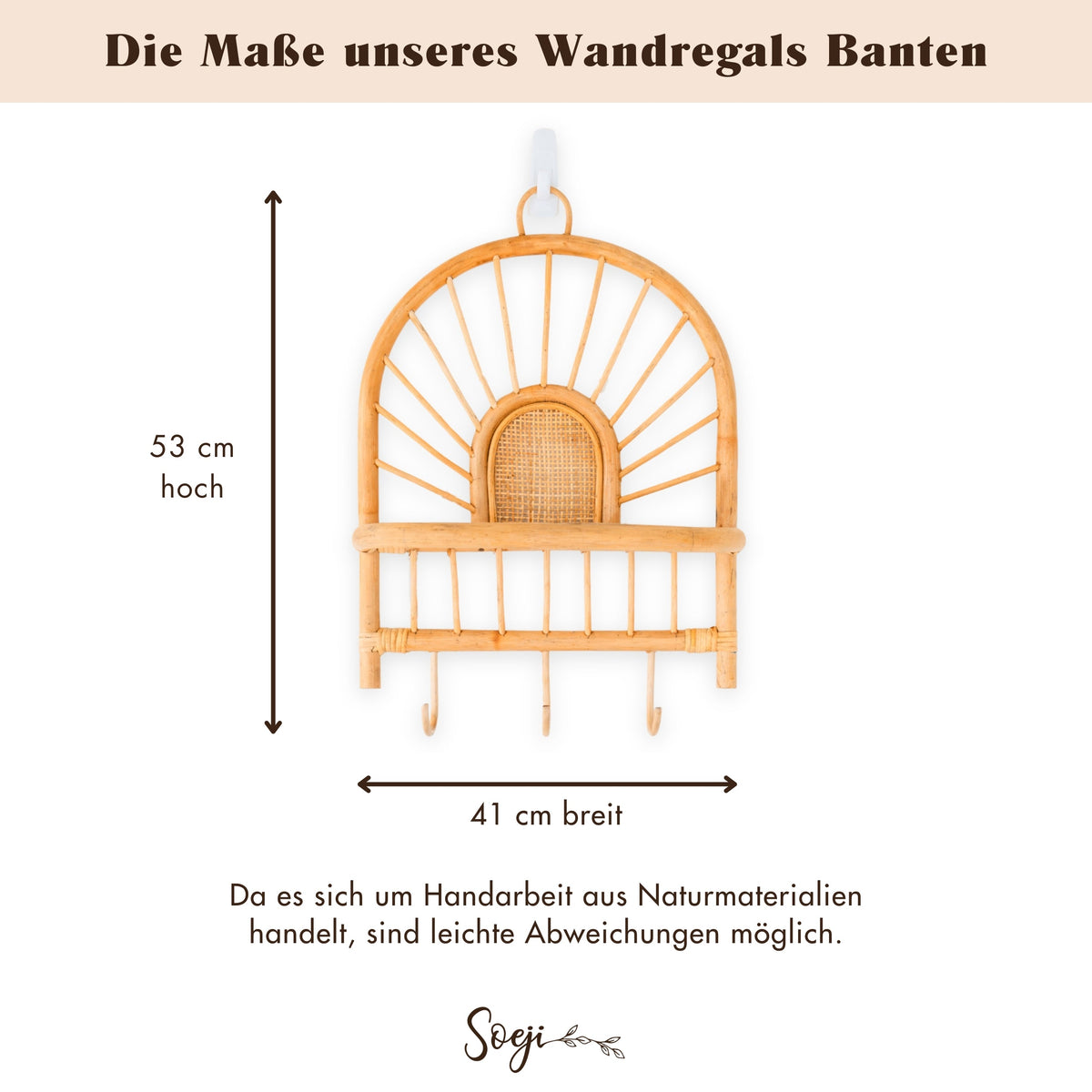 Größen- und Maßübersicht für Soeji Wandregal BANTEN aus Rattan