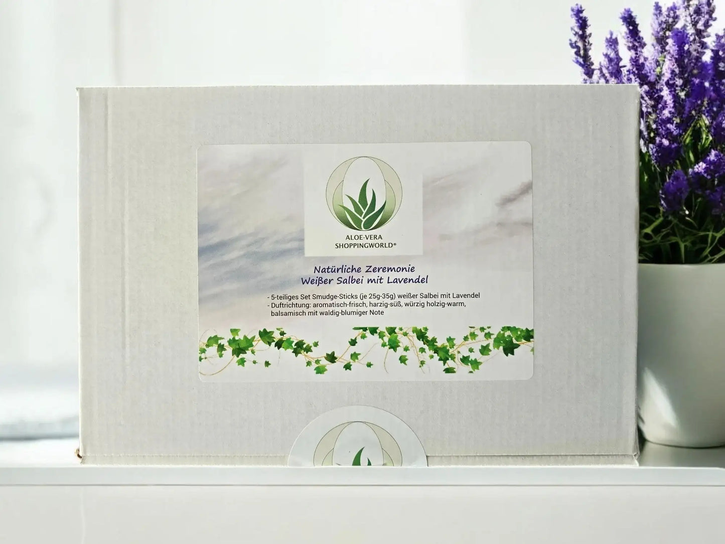 Räucherset "Natürliche Zeremonie - Weißer Salbei mit Lavendel", 5 Smudge-Sticks je 25g-35g
