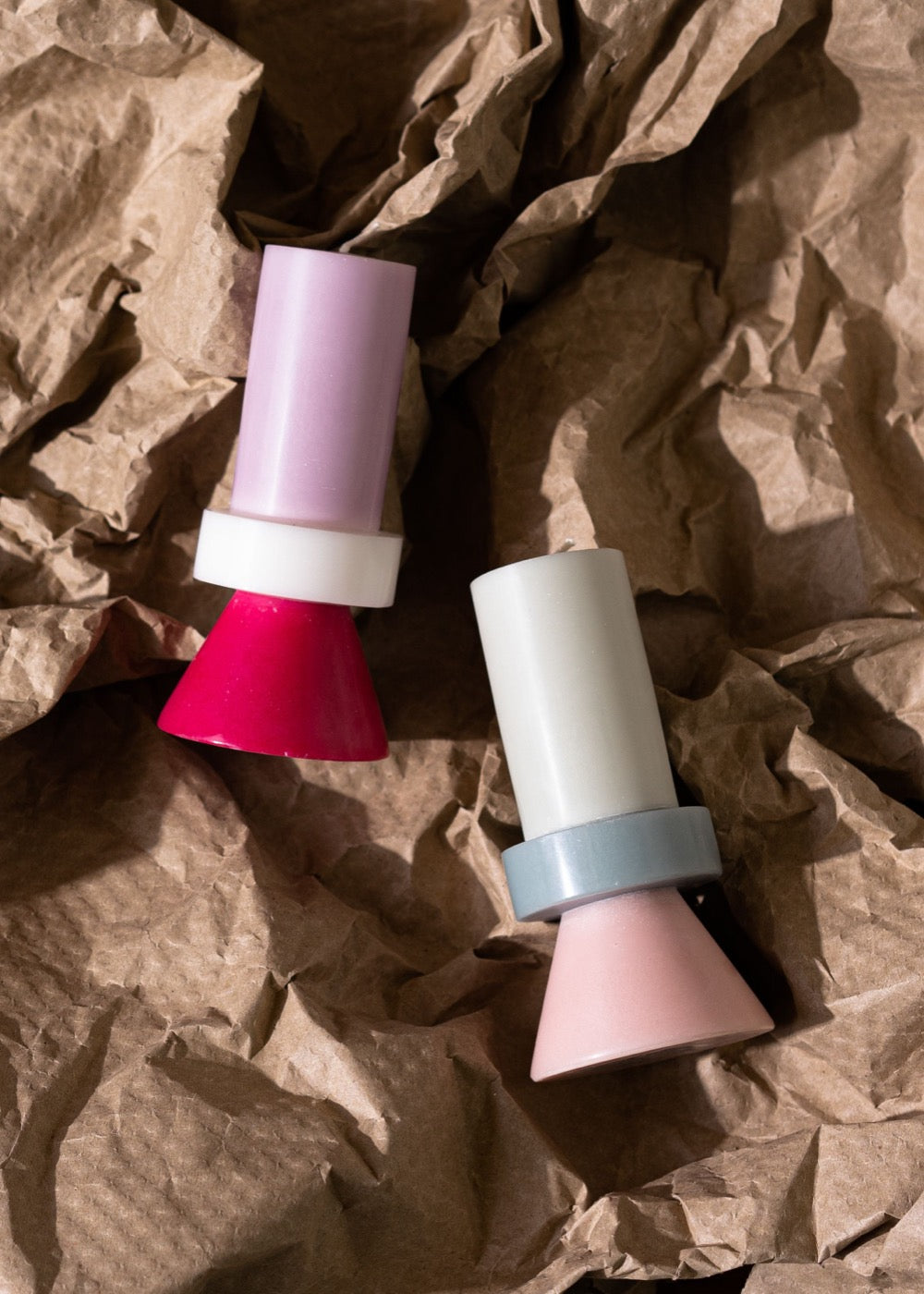 Stack Candle Tall – Hellgrau, Pastellblau & Rosa