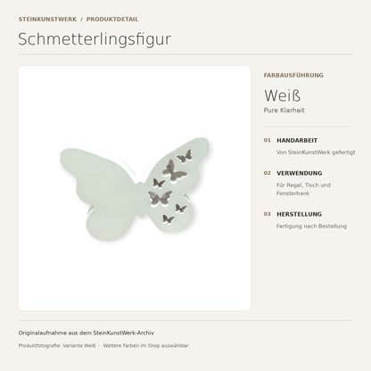 Schmetterlingsfigur in Weiß – Originalfoto von SteinKunstWerk mit Hinweisen zu Handarbeit, Verwendung und Fertigung auf Bestellung