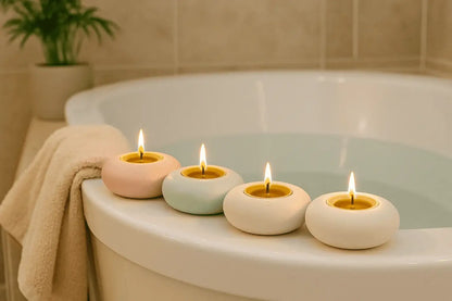 Flacher Teelichthalter – handgemachte Deko für DIY, Rituale & moderne Wohnideen - by SteinKunstWerk | HE aus nachhaltiger Herstellung