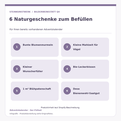 Sechs Naturgeschenke für den Adventskalender – Übersicht des Setinhalts
