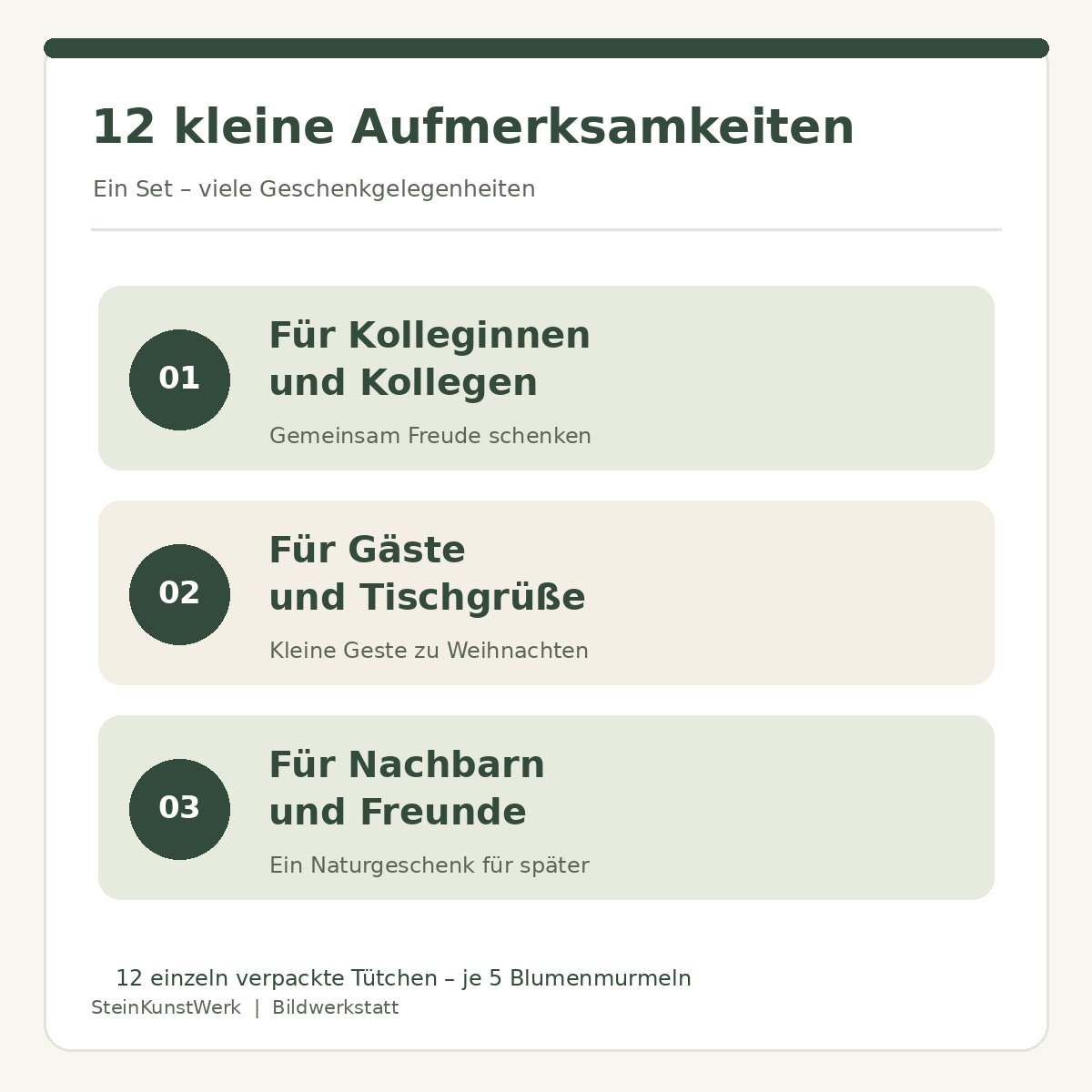 Geschenkideen für 12 einzeln verpackte Blumenmurmeln-Tütchen: Kollegen, Gäste, Nachbarn und Freunde