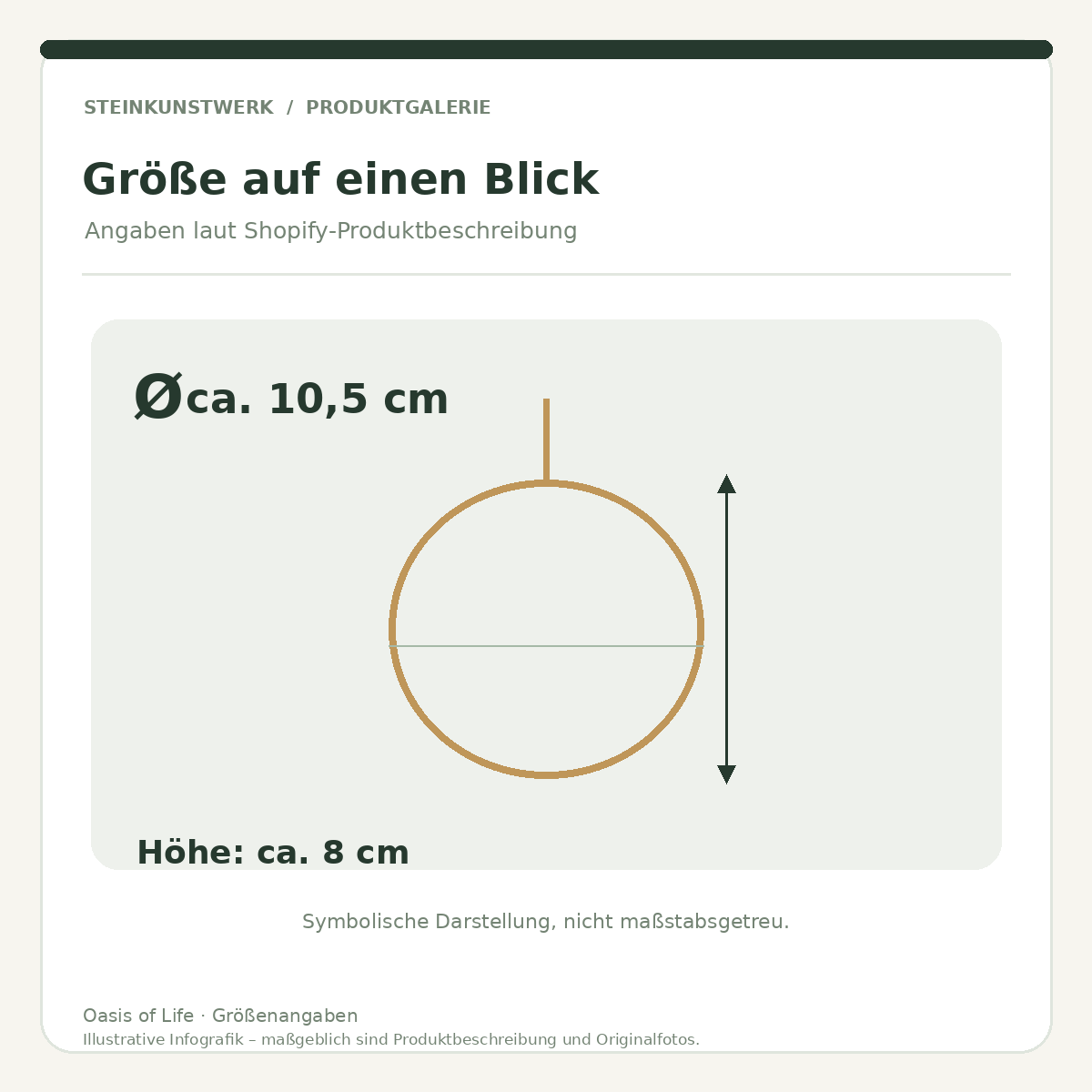Maßübersicht der Glas-Weihnachtskugeln: Durchmesser circa 10,5 cm und Höhe circa 8 cm