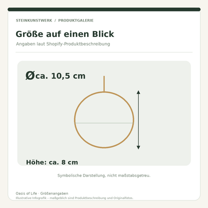 Maßübersicht der Glas-Weihnachtskugeln: Durchmesser circa 10,5 cm und Höhe circa 8 cm