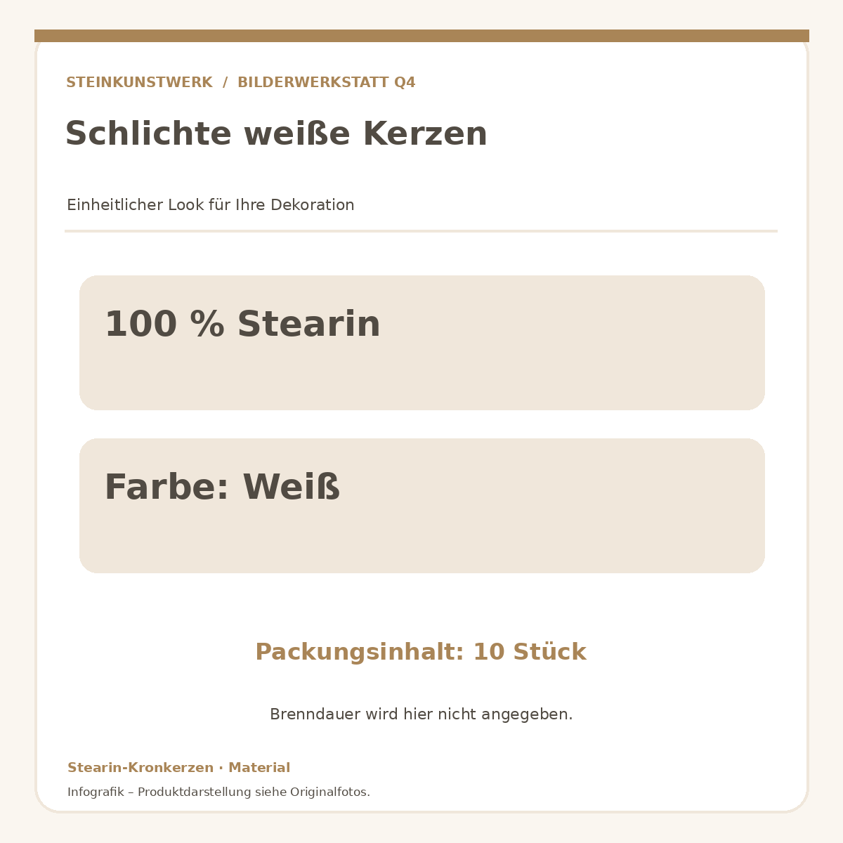 Weiße Kronkerzen aus 100 Prozent Stearin – Material und Farbe