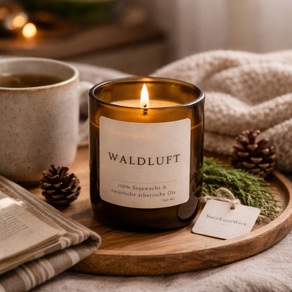 Waldluft Duftkerze im Glas, minimalistisches Design mit Sojawachs