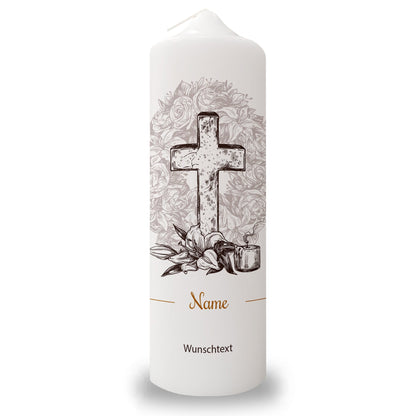 Personalisierte Trauerkerze Vintage Kreuz