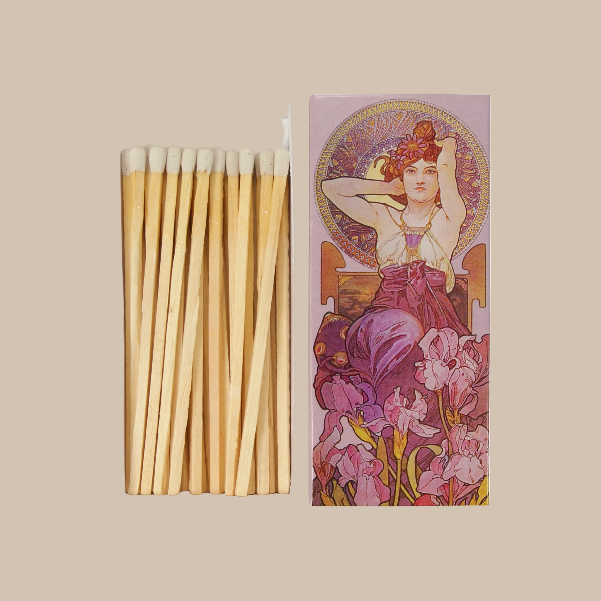 Vintage-Streichhölzer „Frau in Schwertlilien“