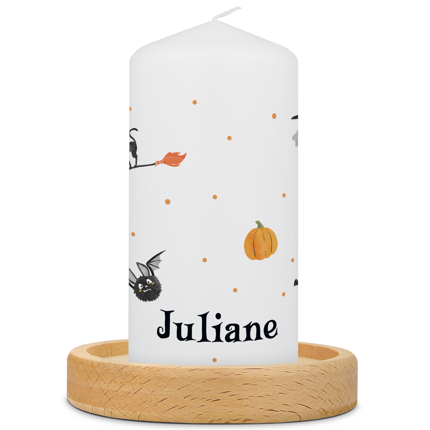Personalisierte Halloween-Kerze Fledermaus mit Kerzenteller