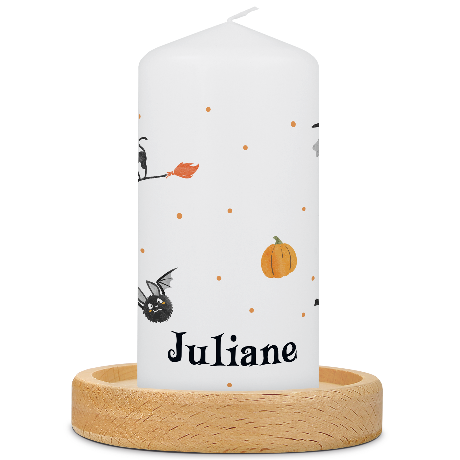 Personalisierte Halloween-Kerze Fledermaus mit Kerzenteller