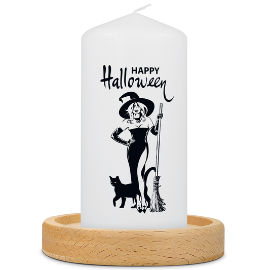 Personalisierte Halloween-Kerze mit Hexen-Motiv und Name