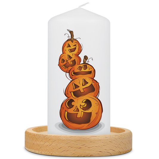 Halloween Kürbis-Kerze Kürbisstapel mit Kerzenteller