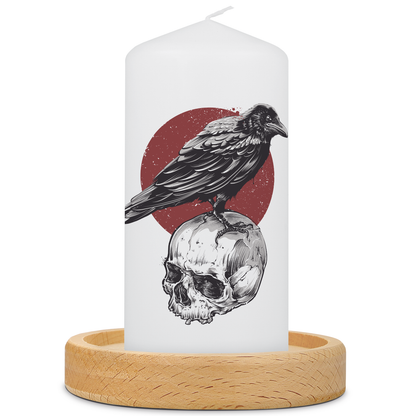 Personalisierte Halloween-Kerze Rabe mit Kerzenteller